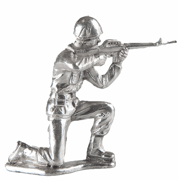 Kneeling Rifleman Silver Soldier — Front